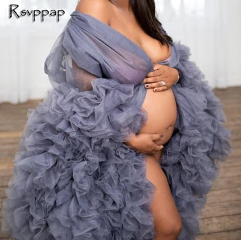 Ilgą vakarinę Suknelę 2020 Elegantiškas ilgomis Rankovėmis Tiulio Raukiniai Motinystės fotosesiją Afrikos Nėščioms Moterims, Chalatai Fomral