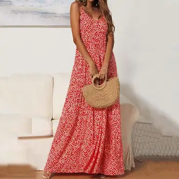 2020 Metų Vasaros Ilga Raudona Suknelė Boho Maxi Grindų Ilgio Suknelė Moterys Šalis Slydimo Elegantiškas V Kaklo Gėlių Gėlių Maxi Suknelės Moterims