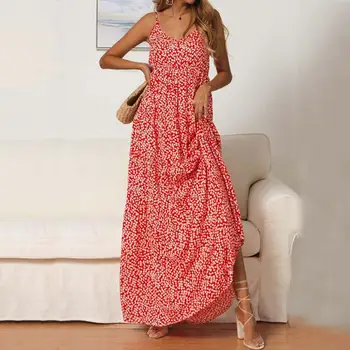 2020 Metų Vasaros Ilga Raudona Suknelė Boho Maxi Grindų Ilgio Suknelė Moterys Šalis Slydimo Elegantiškas V Kaklo Gėlių Gėlių Maxi Suknelės Moterims