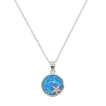 Žvaigždė Dizaino Dovanas 925 sidabro Moterys Puikiai Blue Fire Opal Sidabro Antspaudu Karoliai Pakabukas bižuterijos