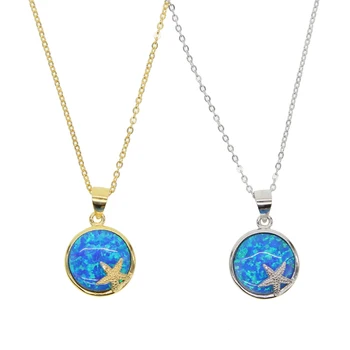 Žvaigždė Dizaino Dovanas 925 sidabro Moterys Puikiai Blue Fire Opal Sidabro Antspaudu Karoliai Pakabukas bižuterijos
