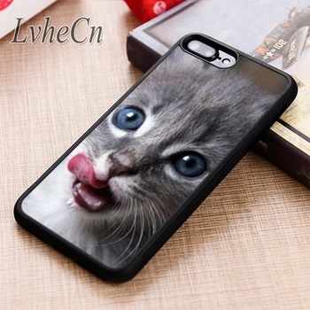 LvheCn Mielas Pilkas Kačiukas Katė Mėlynos Akys, telefono dėklas, Skirtas iPhone 5 6 6s 7 8 plus X XR XS max 11 12 Pro 