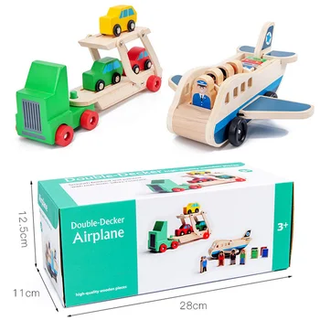 Medinė Priekaba Automobilio Lėktuvo Modelį, Vaikai, Vaikų, Statyba Blokai Anksti Simpatijų Švietimo Žaislai 3D Galvosūkiai 
