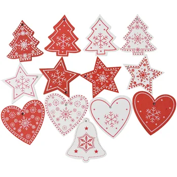 30pcs/daug 5cm Kalėdų Mediniai Ornamentu Balta Raudona Širdis Star Medžio, Medinių Kabo Pakabukas Naujųjų Metų Šaliai Kalėdų Medžio Apdaila