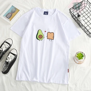 Mielas Avokado Veganų Bun t-shirt Harajuku moterų hip-hop ulzzang korėjos stiliaus Animaciją spausdinti mergaičių Vasaros mados tee