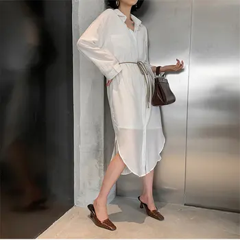 HziriP Ankstyvą Rudenį Baltas Naują Atvykimo Prarasti Lieknas Aukšto Juosmens Streetwear Elegantiškas Nėrinių Didelio Dydžio Kietosios Vidutinio Ilgio Suknelės