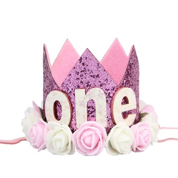 10VNT/Daug Didmeninės mergytę 1-ojo Gimtadienio Tortas Skrybėlę Princess Tiara Karūna Sparkle Kepurės su Dirbtinių Rožių Gėlių