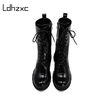 LDHZXC 2020 m. žiemos aukšto kulno batai aikštėje kulniukai, suapvalinti tne platforma batai moteris mados nėriniai patogus batai moterims