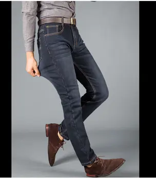 Mwxsd prekės Prabanga žiemos vyrų ruožas šiltas jeans mens pieštuku džinsinio audinio kelnės Vyrams mados plonas vilnos džinsai, kelnės, vyrų džinsai homme