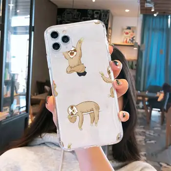 Mielas animacinių filmų gyvūnų Jogos tinginys Telefono dėklas Permatomas iPhone 6 7 8 11 12-os mini pro X XS XR MAX Plus