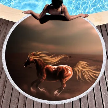 Meno Arklių Spalvinga Tapybos Moterų Vonia Rankšluostį Paplūdimyje Storio Apvalios 3d spausdinimo Audinio Greitai Suspaustas Rankšluostį naują stilių-3