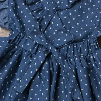 Bamblys Kūdikių Mergaičių Saldus Rankovių Princesė Šalis Suknelė Atgal Blue Dot Kirsti Šalies Blue Dot Suknelė 1-6T