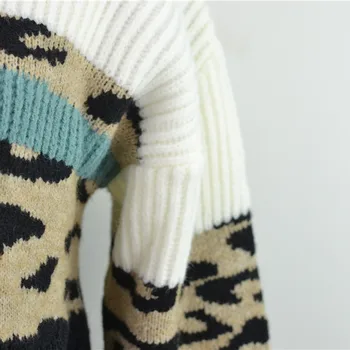 Derliaus Stilingų Moterų Džemperis Negabaritinių Leopardas Spausdinti V-kaklo, Megzti Viršūnes 2021 Mados Prarasti Viršutiniai drabužiai Lady ilgomis rankovėmis Viršūnes