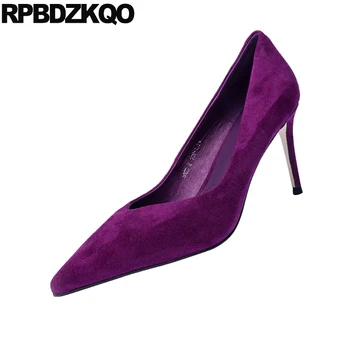 3 colių batai aukštakulniai plonas scarpin vidutinio stiletto atsitiktinis 2019 moterų siurbliai pažymėjo tne suede violetinė juoda slydimo dydis 4 34