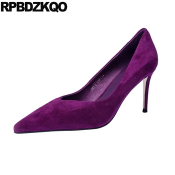 3 colių batai aukštakulniai plonas scarpin vidutinio stiletto atsitiktinis 2019 moterų siurbliai pažymėjo tne suede violetinė juoda slydimo dydis 4 34