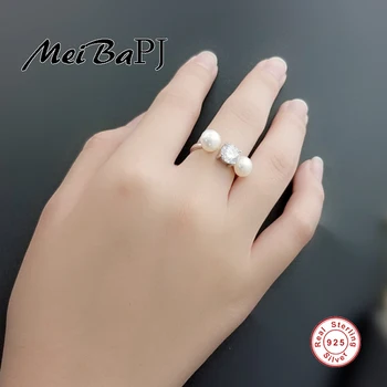 [MeiBaPJ]Elegantiškas 925 sterlingas sidabro žiedas moterims žiedas originali gėlavandenių perlų piršto papuošalai aukštos kokybės