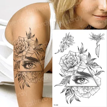Naujas atsparus Vandeniui Laikina Tatuiruotė lipdukas senosios mokyklos rose modelį, tatuiruotė, Vandens Perdavimo tatuiruotė juoda eskizas gėlių tatuiruotės mados