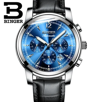 Šveicarijos Automatinis Mechaninis laikrodis Vyrams, Binger Prabangos Prekės ženklo Laikrodžiai Vyrų Safyras laikrodis atsparus Vandeniui reloj hombre B1178-19