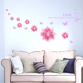 Svajonė pink gėlių siena lipdukas romantiškas miegamasis, svetainė stiklo dekoravimo lipduką lipni nuimamas