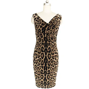 V Kaklo Leopard Puoštas Berankovė Tunika Atsitiktinis Šalies Klubas Clubwear moterų Pieštuku Bodycon Apvalkalas Suknelė