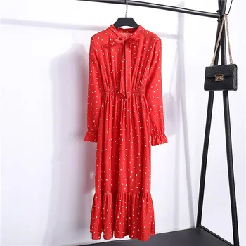 Korėjos Juodi Marškinėliai Office Polka Dot Rudens Derliaus Suknelės Moterims Dresss Pring 2020 Gėlių Ilgomis Rankovėmis Moteriška Suknelė
