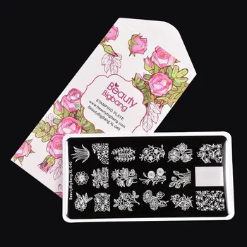 BeautyBigBang Spaudos Plokštės Žolės Gražių Gėlių Lapai Modelis Nerūdijančio Plieno Nagų Formą Nail Art Stamping Plokštės XL-040