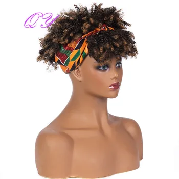 QY Trumpų Plaukų Afro Keistą Culry Sintetinių Lankelis Perukas Wrap Perukas Afrikos WomanTemperature Plaukų Pluoštas