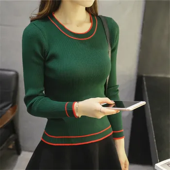 2020 NAUJAS O-Kaklo Visą Moterų Dugno marškinėliai Kieto moterų Megzti megztinis Mados puloveriai, rudenį ir žiemą,