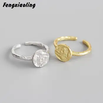 Fengxiaoling Originali 925 Sterlingas Sidabro Geometrinis Nereguliarus Paviršiaus Atidaryti Žiedai Moterims Fine Jewelry Mielas Priedai