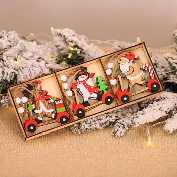 2020 kalėdinė dekoracija 9Pcs Mediniai Santa Sniego Briedžių Automobilių Kalėdų Eglutės Kabantys Papuošalai Šalis Dekoro рождество