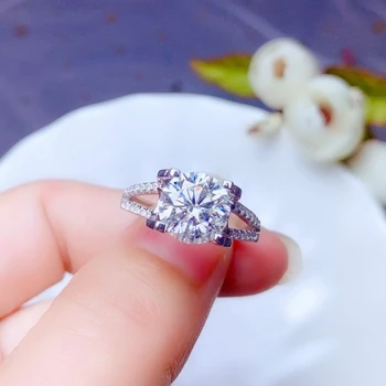 Vestuvinis žiedas traškučių moissanite žiedas moterims, papuošalai nekilnojamojo 925 sterlingas sidabro 8*8mm dydžio blizga perlas dovanų šalis