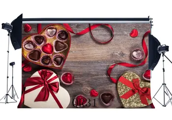 Fotografija Backdrops Valentino Dieną Šokoladas Širdies Dovanos Nostalgija medinių Grindų Meilužio, Portretai, Nuotraukų Fone