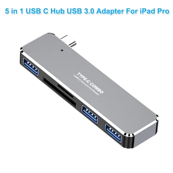 5 In 1 Kompiuteris Aliuminio Lydinio Mini Nešiojamieji Plug And Play USB3.0 C Hub OTG Priedai Splitter Universalus Adapteris, Skirtas 