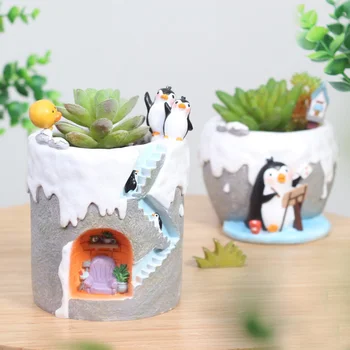 Micro Kraštovaizdžio Animacinių Filmų Pingvinas Dirbtinės Gėlės Sultingi Augalų Puodą Maža Kūrybos Gėlių Vazonų Laikikliai