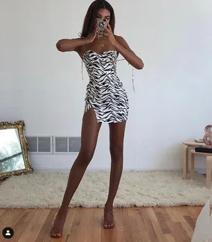 TRODEAM Zebras Spausdinti Tvarstis Suknelės Moterims Šalis Vasaros Spageti Dirželis Mini Suknelė 2021 Nauja Seksuali Atvira nugara Komplektai