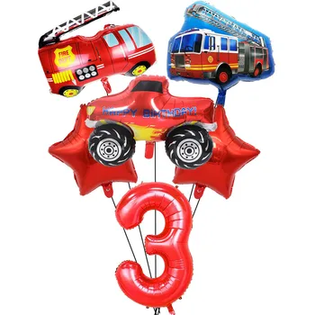 6pcs gaisrinė mašina 3-iojo Gimtadienio Balionas Rinkinys 32inch Skaitmeninis Folija Kolbų Gaisrininkas su Gimtadieniu Šalies Ugniagesiai Bday Šalies Prekių
