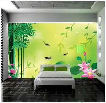 Custom 3d tapetai sienos 3 d sienų freskomis tapetai Kinijos kraštovaizdžio vandens tapybos lotus devynios žuvų bambuko bijūnų žiedai
