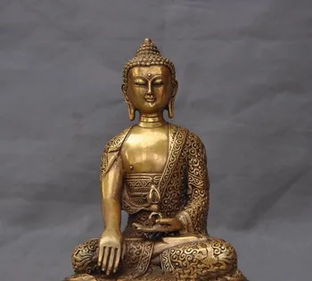 Kalėdų Tibeto Budizmo paauksuota Bronza sėdėti lotoso sakyamuni Shakyamuni Amitabha Budos statula