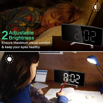 Skaitmeninis Laikrodis-Žadintuvas, 7 Colių Lenktas Pritemdomi LED Ekranas, Skaitmeninis Laikrodis, Vaikų Miegamasis, Balta daug Žadintuvas, Snaudimo Funkcija