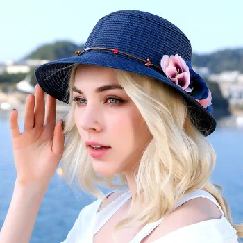 Naujos šiaudų skrybėlę vasarą, saulės skrybėlę plieninės vielos Lily Beach Skrybėlę korėjos mados moterų skrybėlę skėtį nuo saulės skrybėlę