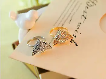 Cute Little Fairy Fox Žiedai Visiškai Kristalų Žiedai Aukso Sidabro Padengtą Moterų Ornamentu