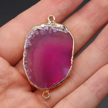 Violetinė Agates nereguliarus auksu pusbrangių akmenų jungtis papuošalai priėmimo temperamentas priedai dydis 25x45mm