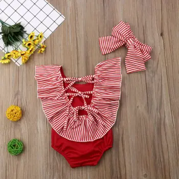2020 Prekės Naujagimiai, Kūdikiai, Vaikai Baby Girl maudymosi kostiumėlį Romper Juostele maudymosi Kostiumėliai, Maudymosi Kostiumą, Susiėmę Dryžuotas Backless Paplūdimio 6M-4Y