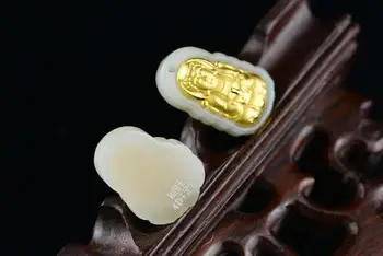 3D aukso inkrustacijos gamtos Hetian jade Guanyin Buda pakabukas H119#