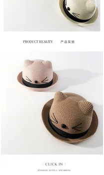 Vaikų Šiaudų Skrybėlę Moterų Paplūdimio Skrybėlę, Katę, korėjiečių Mergaitės Vasaros Sunbonnet Baby Sun Skrybėlę Berniukas Skrybėlių Mados