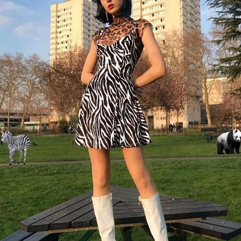 Vasaros y2k Suknelė 2020 Gyvūnų Zebras Spausdinti Spageti Dirželis Šalis Suknelė-line Mini Suknelė Moterims Vasaros Atsitiktinis Suknelės Streetwear