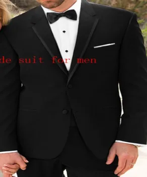 Naujausias vestuvių smokingas Užsakymą vyrų kostiumai karinio jūrų Laivyno bule juoda Groomsman/jaunikis Kostiumą vakarienę vyrų kostiumai( švarkas+Kelnės+kaklaraištis)