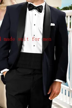 Naujausias vestuvių smokingas Užsakymą vyrų kostiumai karinio jūrų Laivyno bule juoda Groomsman/jaunikis Kostiumą vakarienę vyrų kostiumai( švarkas+Kelnės+kaklaraištis)