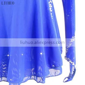 Dailiojo Čiuožimo Suknelė Moterų / Mergaičių Ledo Čiuožimo Suknelė Apvalios kaklo mėlynas ilgomis rankovėmis Blizga kalnų krištolas Aukštos stretch audinys