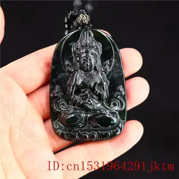 Jade Guanyin Pakabukas Karoliai Žavesio Papuošalų Raižyti Gamtos Kinijos Amuletas Juoda Žalia Dovanos Mados